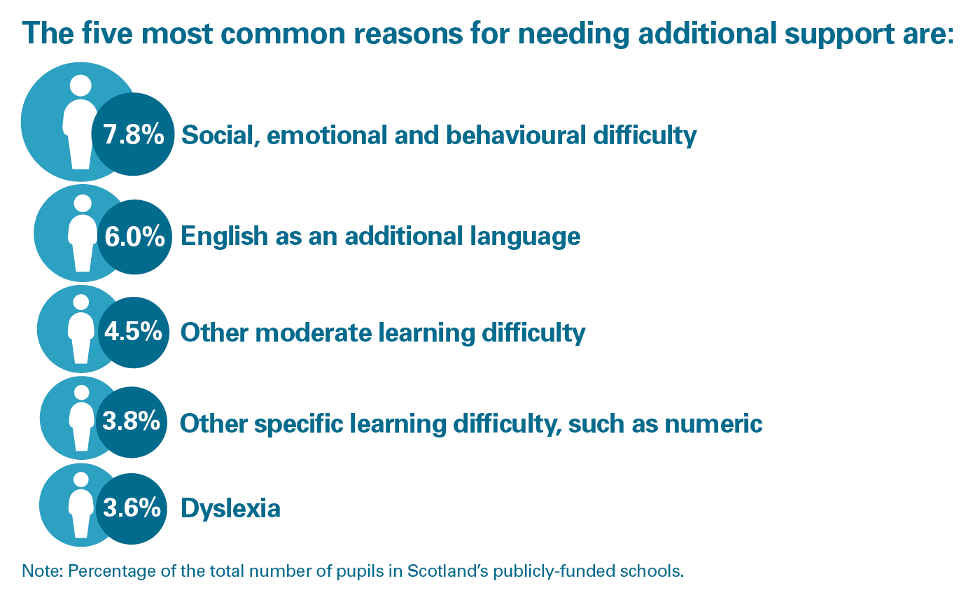Infographic showing the five most common reasons for needing additional support