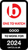 Best Companies logo 'One to watch. Good to work for 2024 cert.b.co.uk